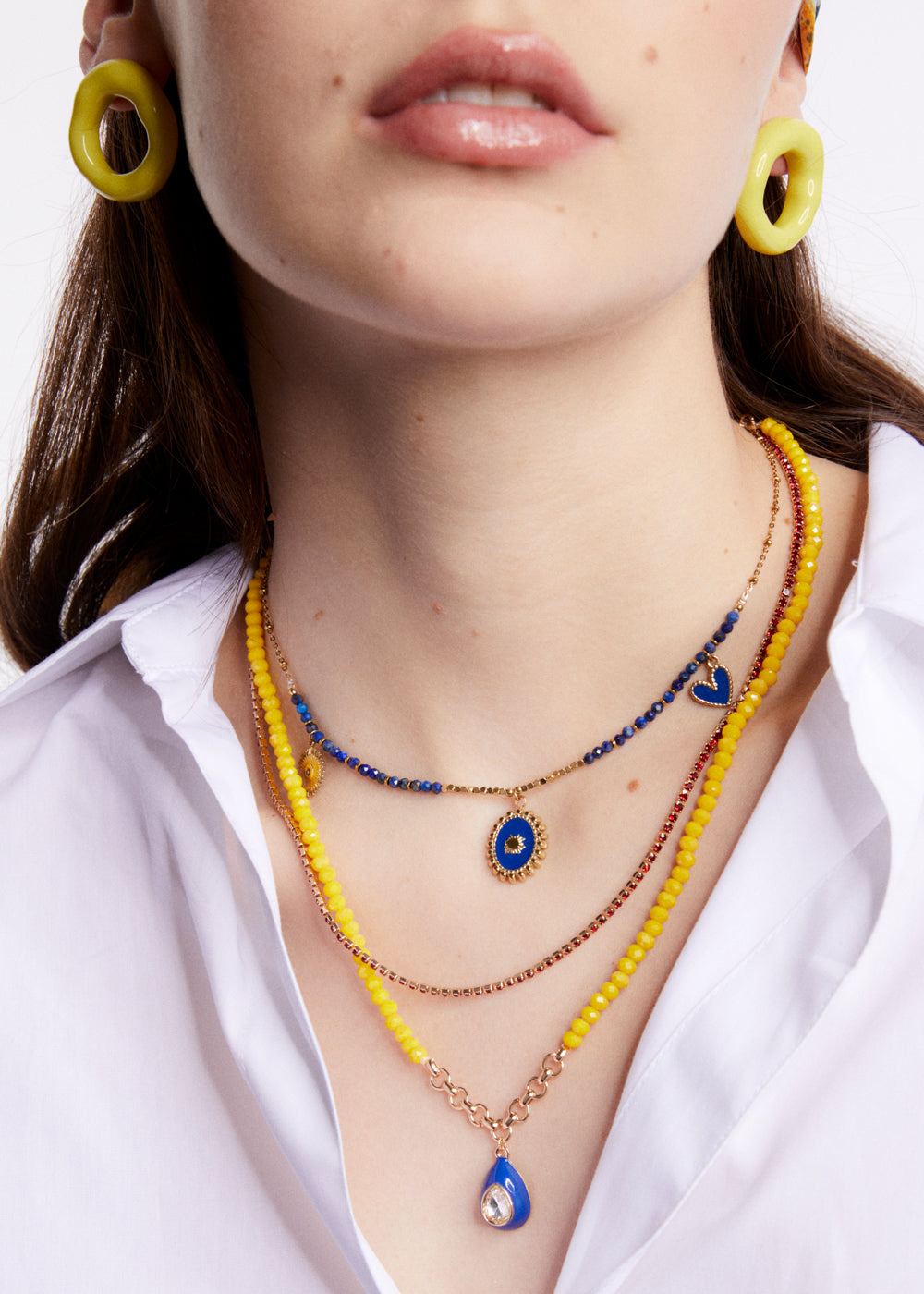 Nalí NECKLACE W/ YELLOW BEADS + BLUE PENDANT