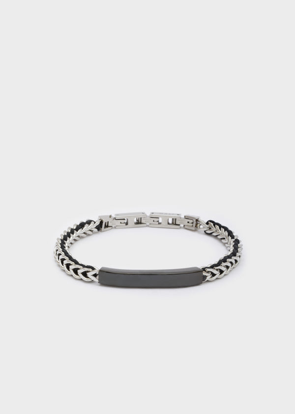 BRACELET ROPE+TUBE BLACK / S.STEEL