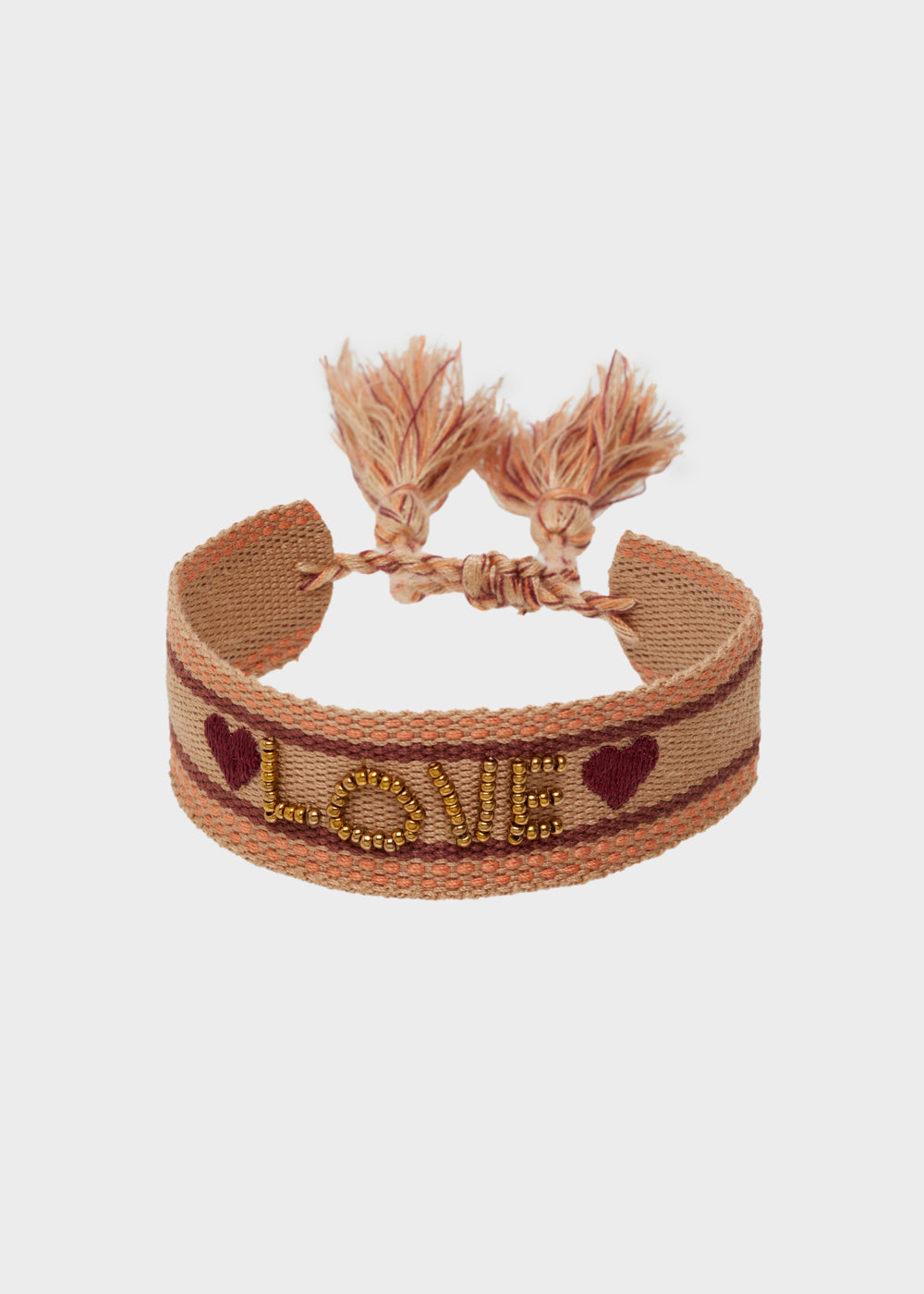 Nalí LOVE FABRIC BRACELET WITH BEADS BROWN