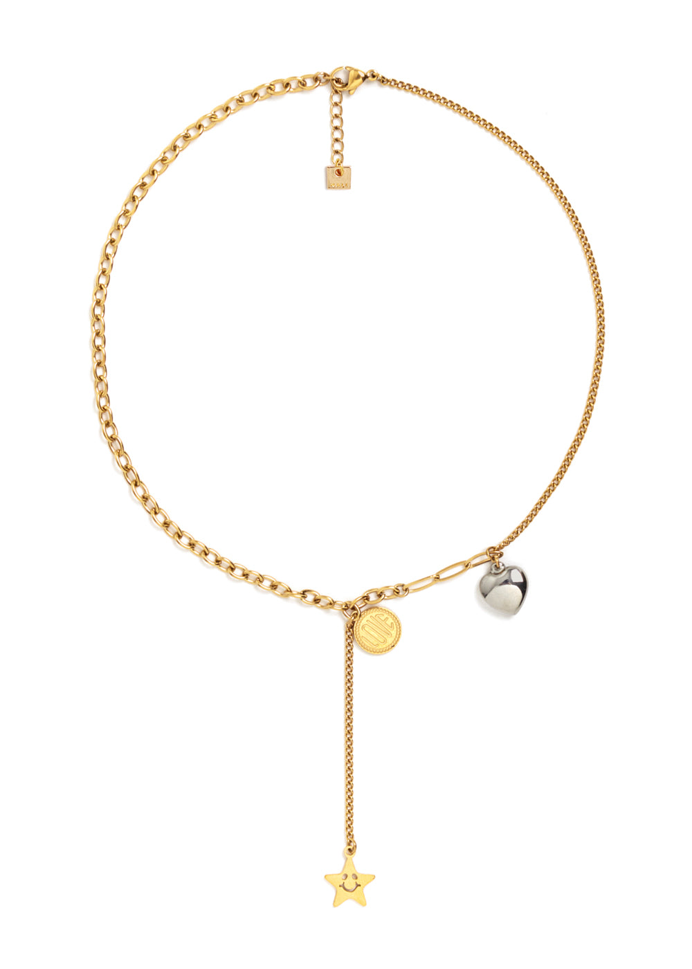 Nalí NECKLACE W/ SILVER HEART & STAR 14K GOLD PLATED