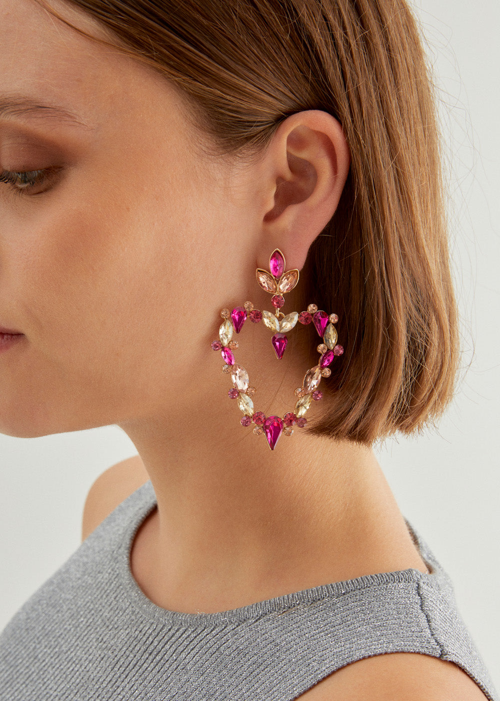 Nalí HEART EARRINGS W/ FUCHSIA STONES