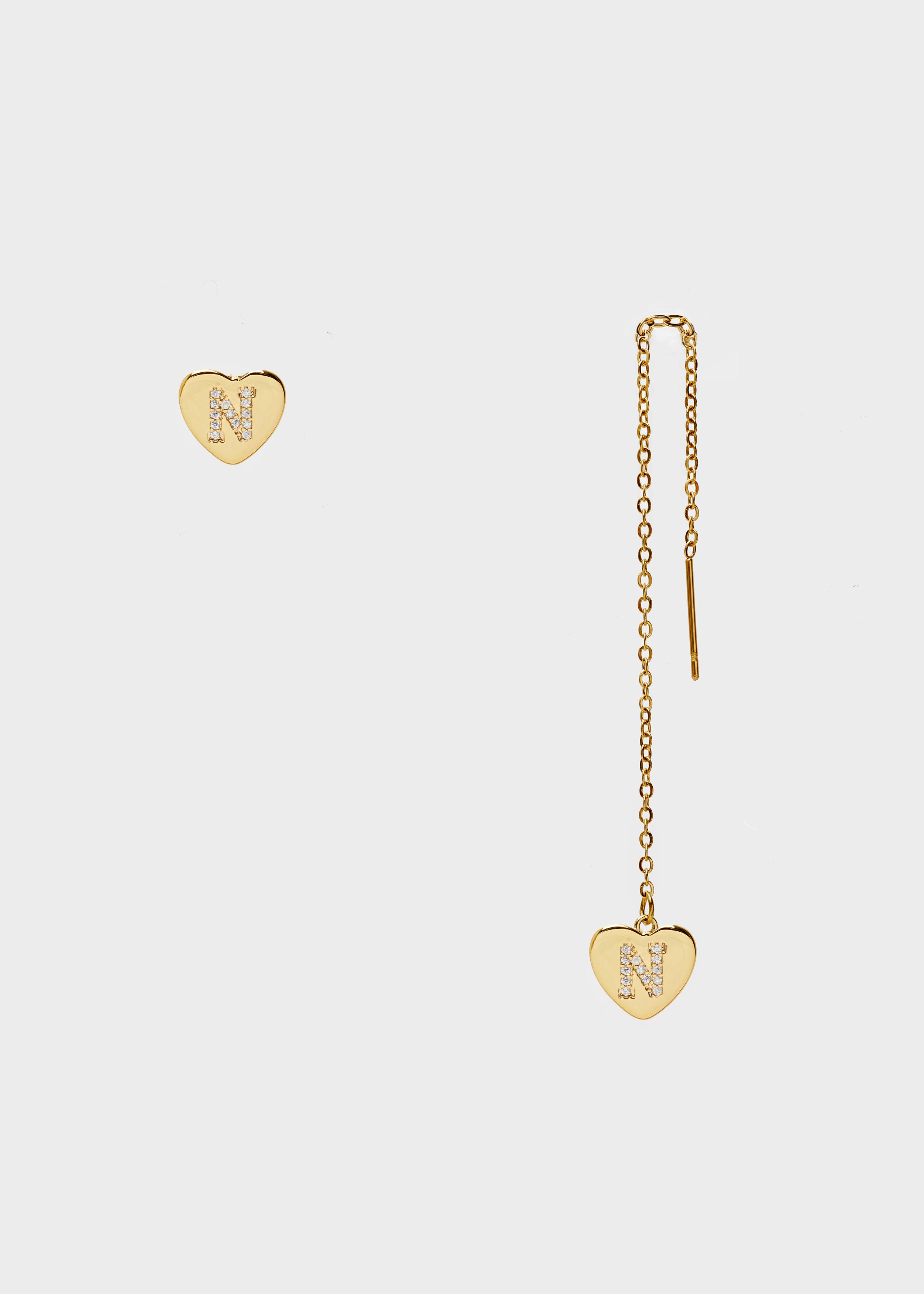 Nalí EARRING SET WITH HEART AND LETTER N IN ZIRCONS