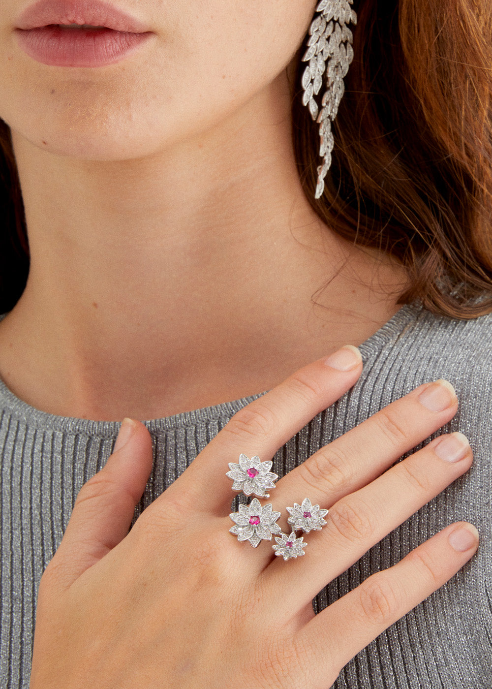 Nalí BOUQUET SILVER RING W/ STONES