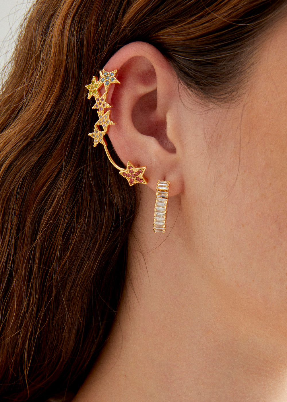 Nalí GOLD EARRINGS W/ STARS AND MULTI STONES