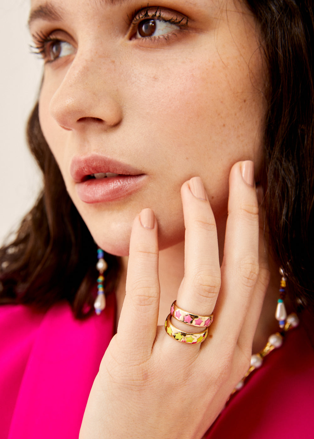 Nalí SUMMY ADJUSTABLE RING W/ PINK STARS