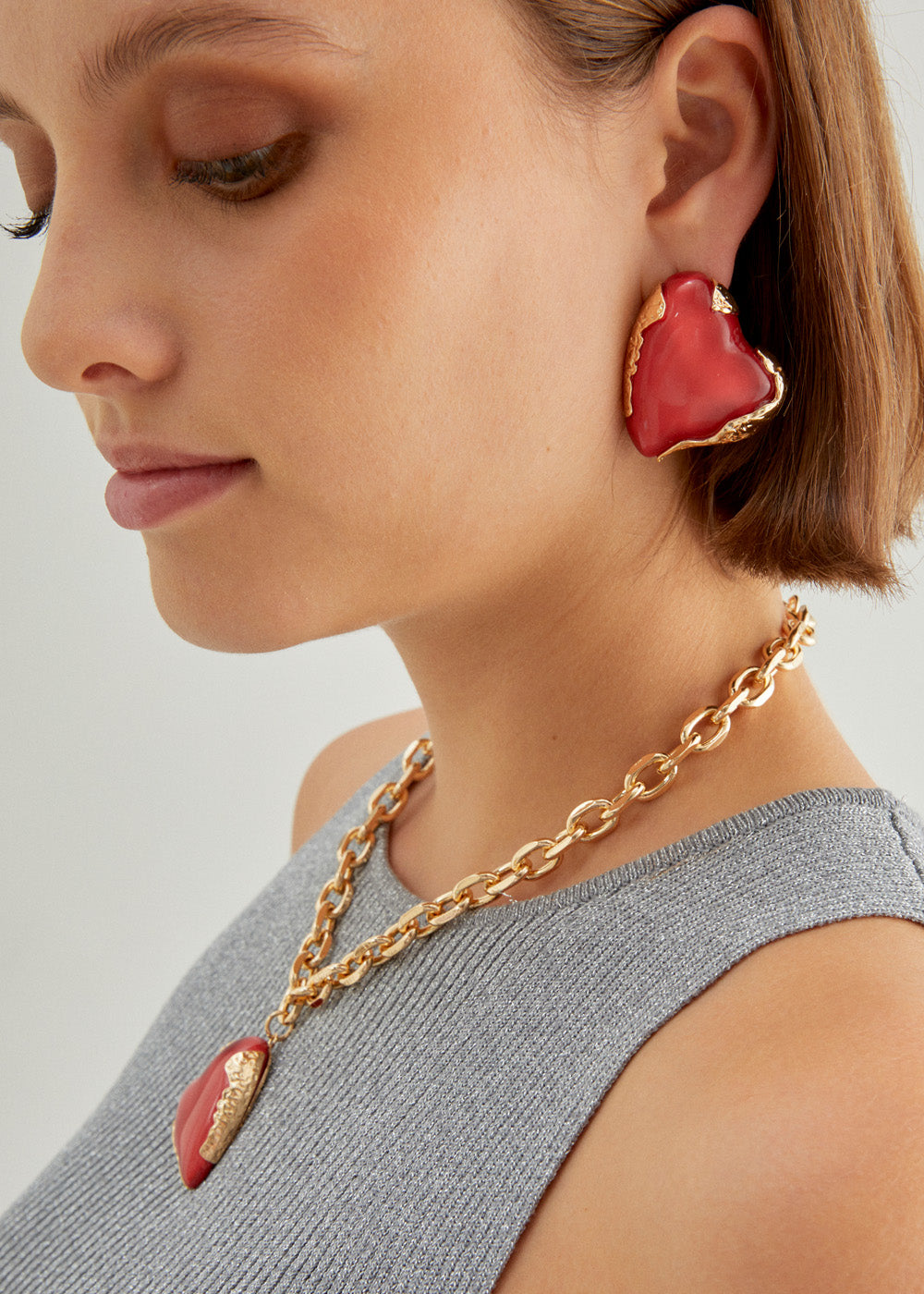 Nalí OVERSIZE HEART EARRINGS RED